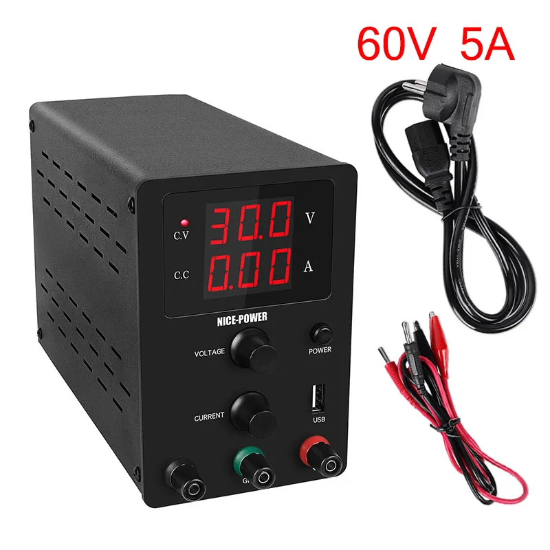 60V 5A Black USB блок питания с переключением постоянного лаборатории Регулируемый источник питания для лабораторий 60V 5A ток стабилизатор напряжения скамья источник Digitals - Цвет: 60V 5A Black