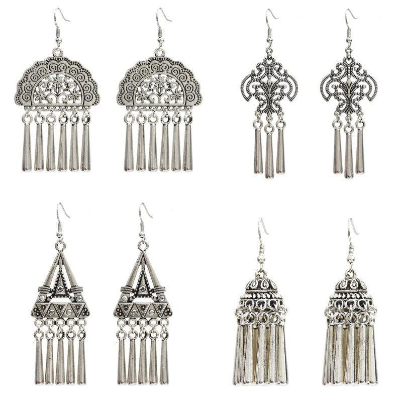Этнические винтажные цыганские серьги Balij Humka Jhumki Геометрическая кисточка