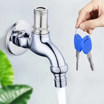

2019 Hot Water Tap with Lock Key Anti-theft Single Hole Metal Washing Machine Faucet for Home S7 #5