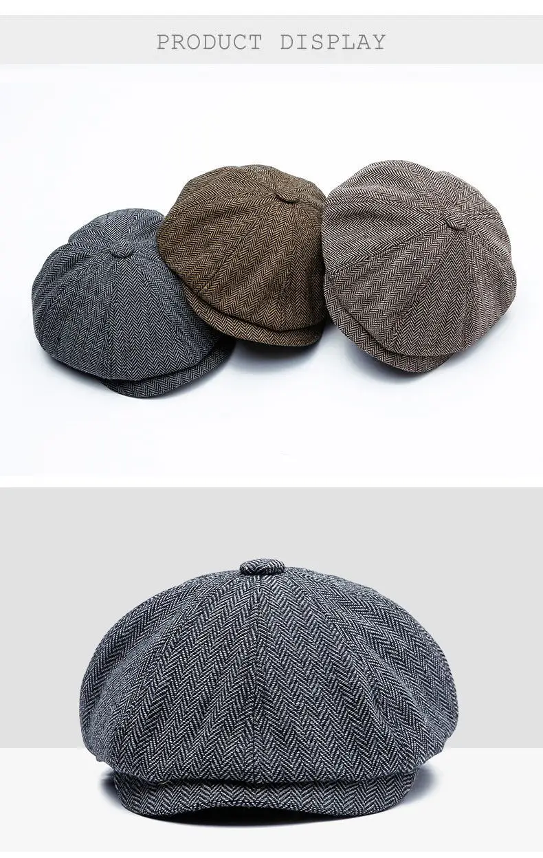 Унисекс, осенне-зимние кепки Newsboy для мужчин и женщин, теплая твидовая восьмиугольная шапка для мужчин, шапки детектива, Ретро стиль, плоские шапки, chapeau