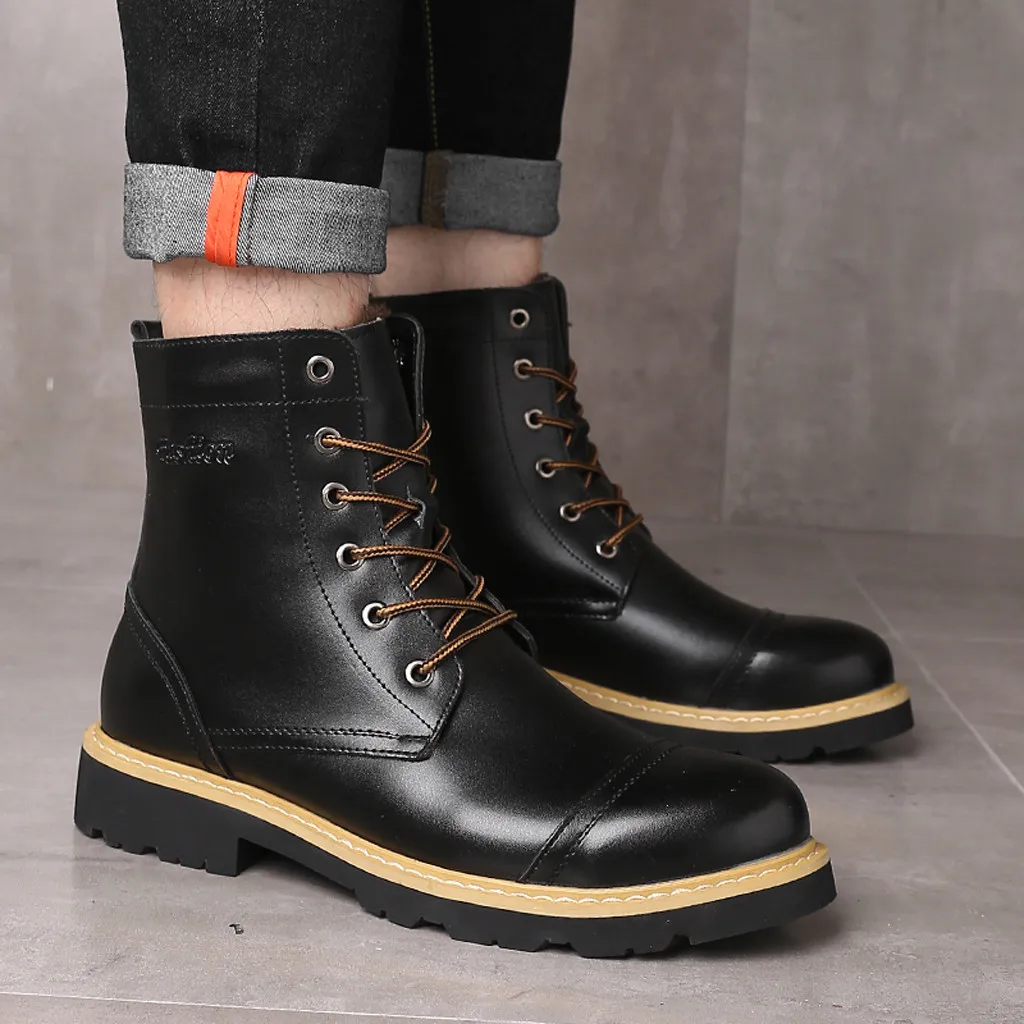 Мужские модные ботинки Chelseas осенне-зимние ботильоны из искусственной кожи высокого качества мужская повседневная обувь на плоской подошве со шнуровкой Нескользящие зимние ботинки, размеры 38-46