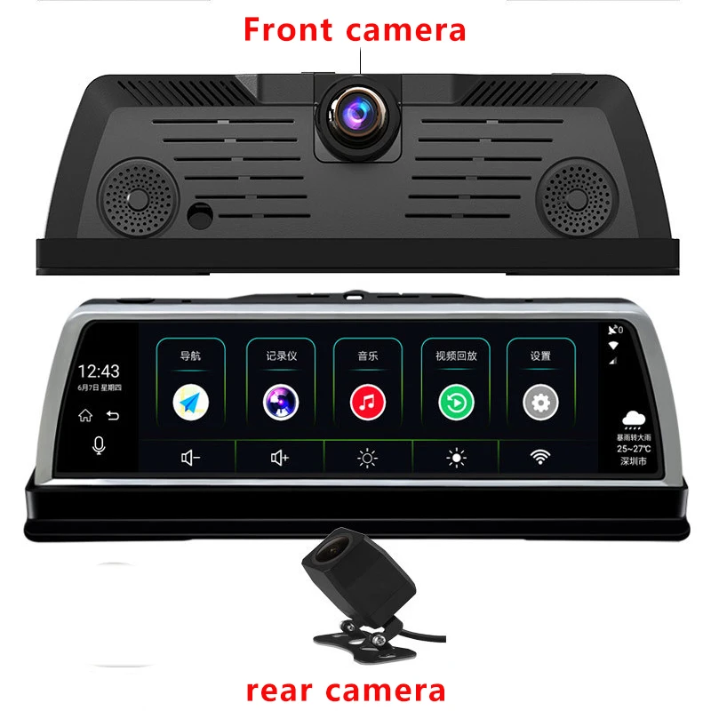 Double lens DVR Автомобильный семейный 4G 4-канальный ADAS Android 1" центральная консоль зеркало Автомобильный видеорегистратор Dashcam gps WiFi FHD 1080P задний объектив видео рекордер - Название цвета: Double lens DVR