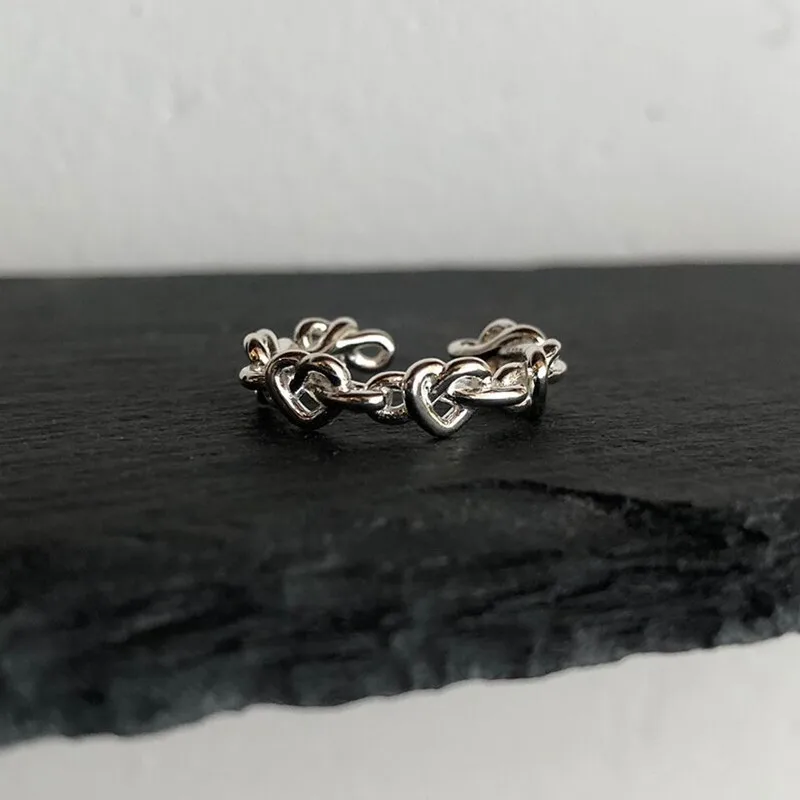 Silver Ring Finger Ring FOXANRY Silver Color Rings For Women Trendy Elegant Creative Weave Texture LOVE Heart Girl Party Jewelry Birthday Gifts