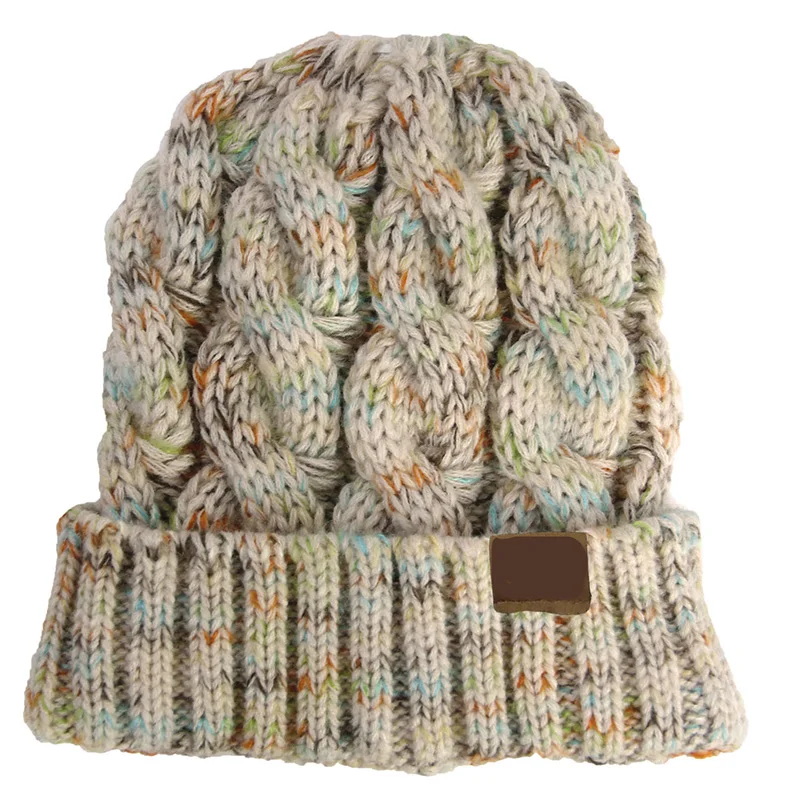 Women Fashion Hat Ponytail Cc Beanies Knitted Female Beanie for Girls Cap Soft Warm Casual Stretch Crochet Messy Bun Holey Hat - Цвет: Beige
