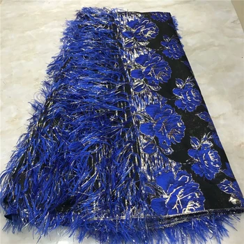 

High Quality 2019 Royal Blue Color Tulle Sequins French Nigerian Lace Fabrics Plume Embroidered African Red Lace Fabric