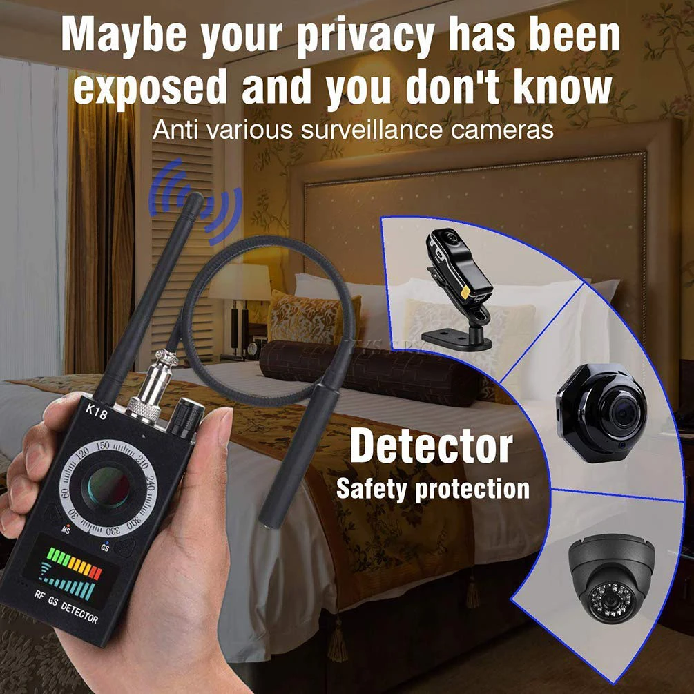 RF Signal Hidden Camera Detector Anti Spy Candid Pinhole Camara Magnetic GPS Locator Wireless Audio GSM Bug Finder K18 Scanner