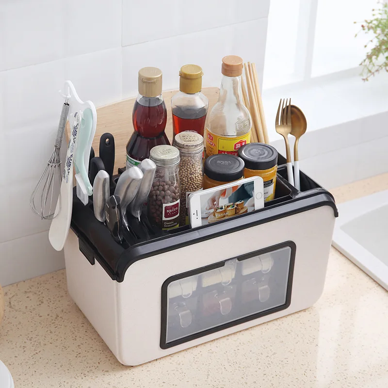 

Creative Kitchen Supplies Multi-functional Organizing Tableware Storage Shelf Kitchen Seasoning Storage Box