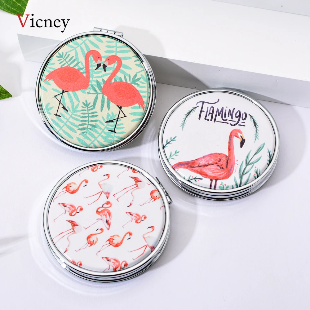 Vicney новый тренд мини карманное косметическое зеркало модное круглое фламинго