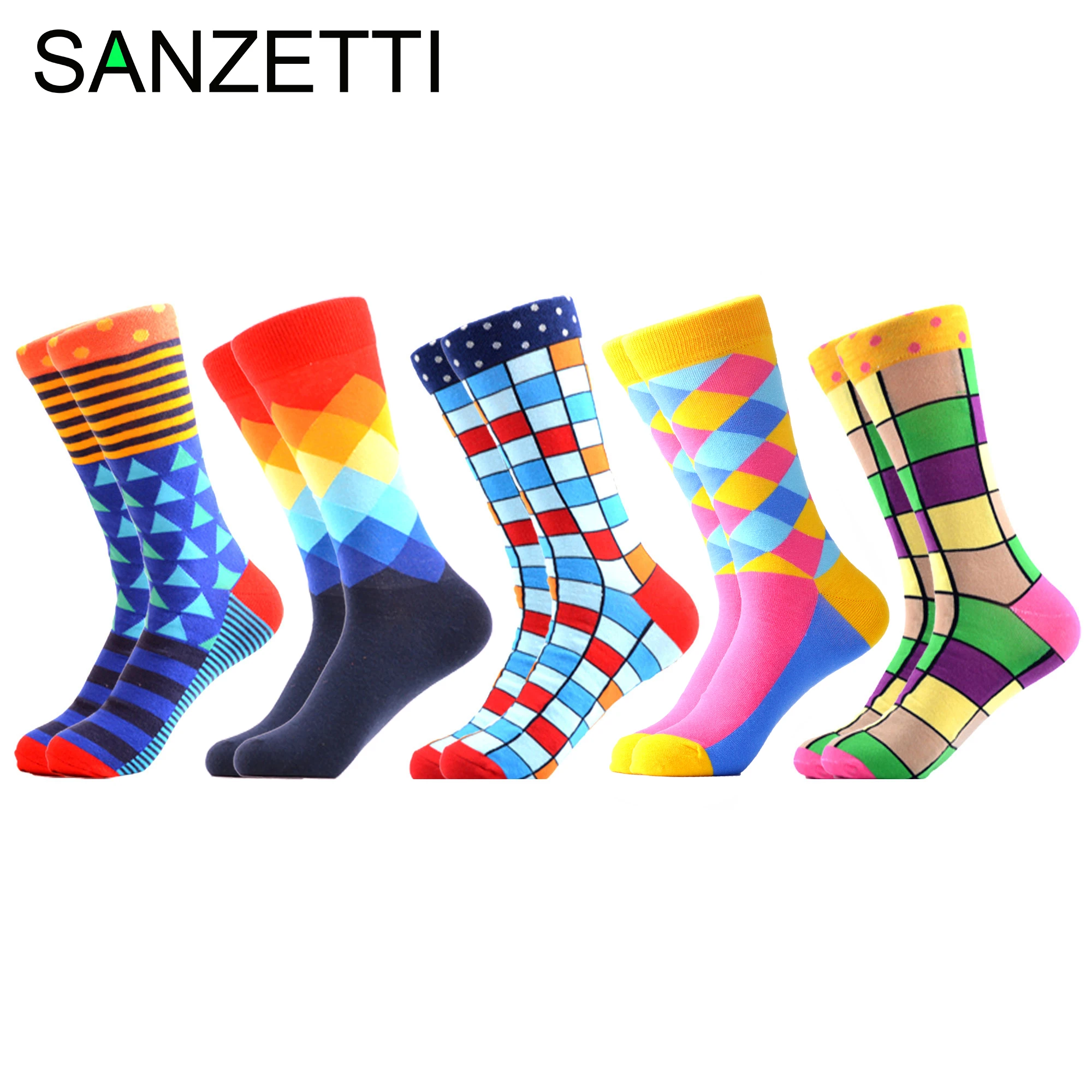 SANZETTI 5 пар/партия новинка мужские повседневные Цветные Носки Happy Crew уличные носки