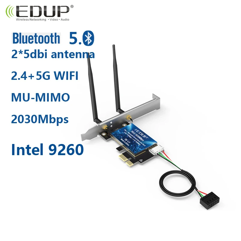 EDUP 9631 2 4 ГГц 5 беспроводная сетевая карта intel 9260 чип Bluetooth 0 PCI E порт * 5dBi двойная