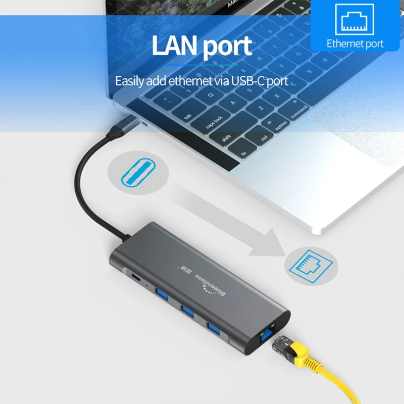 Горячая Blueendless Usb C концентратор адаптер 9 в 1 Usb C к Hdmi, 1000 Мбит/с Ethernet Lan порт, 3,5 мм Aux, 3X Usb 3,0, Tf/Sd кард-ридер для