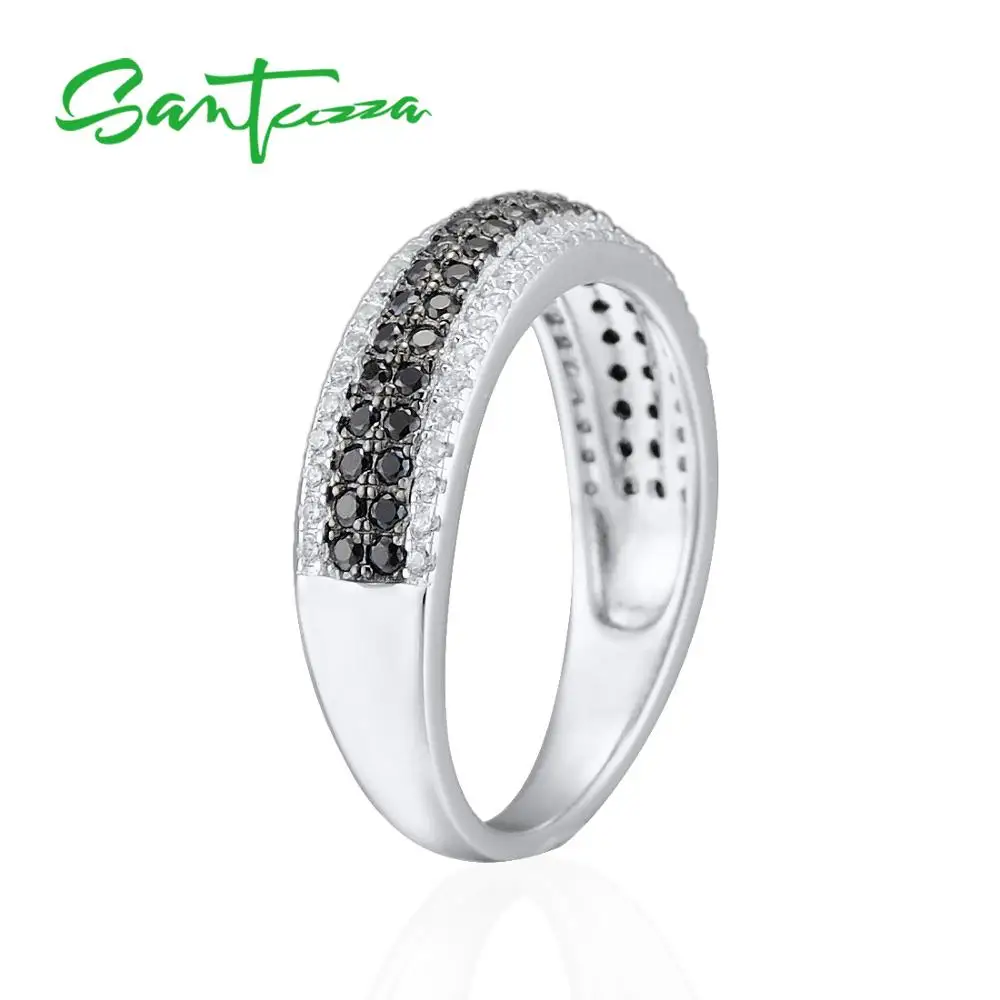 SANTUZZA, 925 пробы, серебряные кольца для женщин, натуральный камень, черные камни, круглый кубический цирконий, хорошее ювелирное изделие, кольца для женщин, кольцо