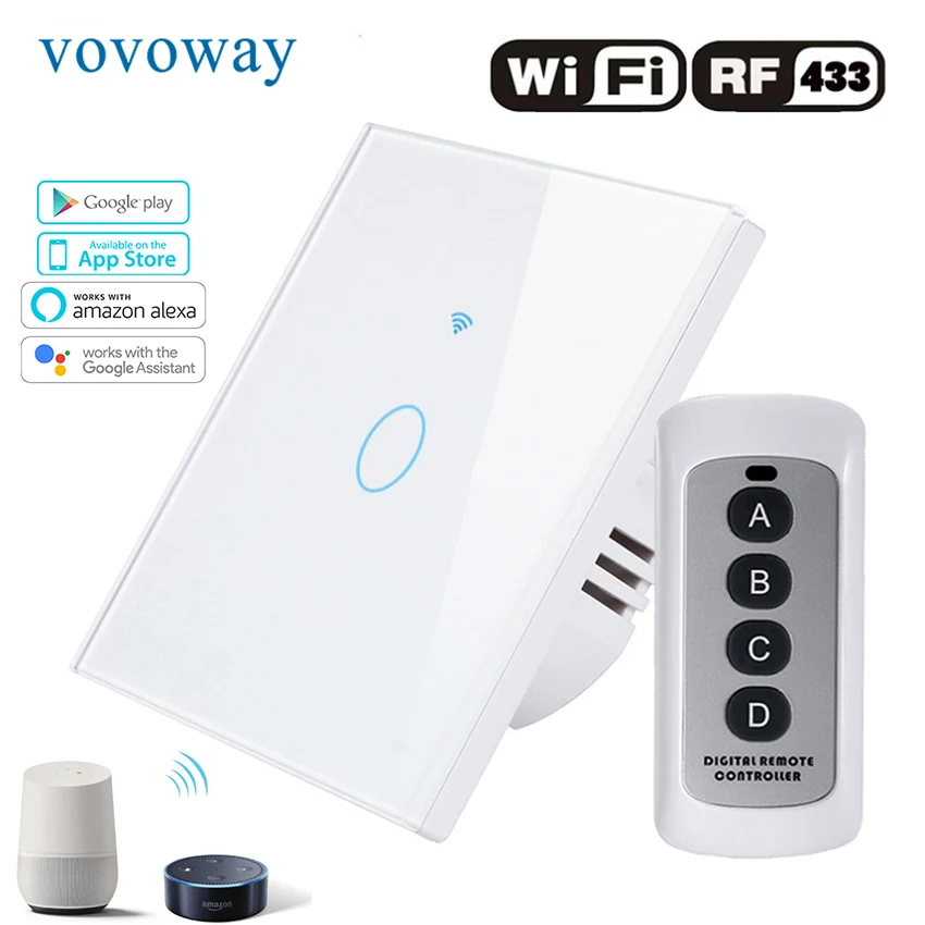

Vovoway EU touch switch,light switch,WIFI phone APP+RF433MHz wireless control ,1\2\3Gang AC110V220V