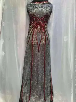 

Burgundy Color Sequins Net Lace Fabric 2019 High Quality African Mesh Wedding Bride Dress Sewing Sequined Embroidered Material