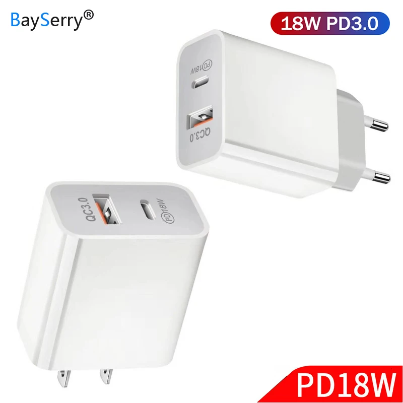 18W 5V 3A USB Type C 2 портовое зарядное устройство быстрое PD QC3.0/2 0 настенное для