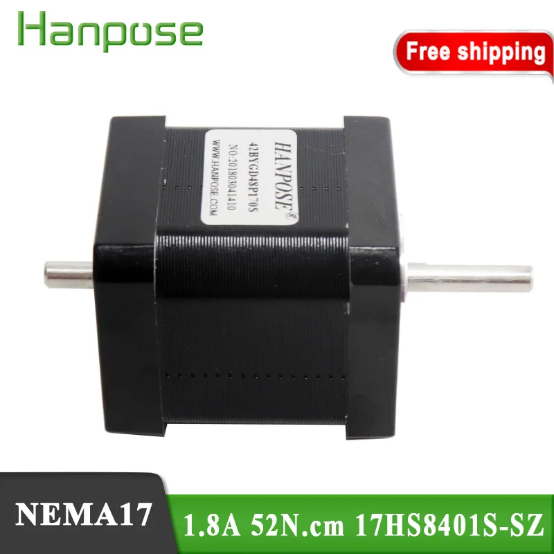Электродвигатель шаговый Nema17 42bygh 1 8 A 52 нм 17hs8401S-SZ 42x48 мм мотор с двойным валом для