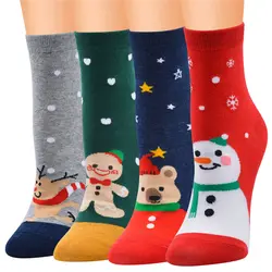 4 пар/лот осень зима Рождество Санта Клаус с изображением снежного лося девушки подарок длинные носки из хлопка фланелевые носки для мужчин