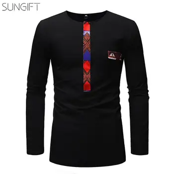 

SUNGIFT Dashiki African Traditional Male Top Casual Top Men's Round Neck Long Sleeve Shirts 2019 New African Clothing For Autumn