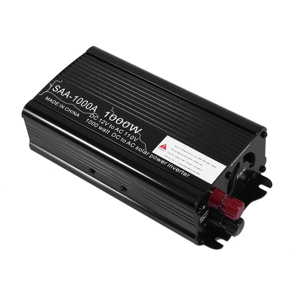 Overload Protective 1000W Aluminum Alloy DC12V To AC110V Car Power Inverter Charger Converter Transformer Black