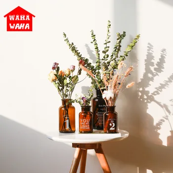 

Creative Nordic Brown Transparent Glass Vases Dried Flower Plant Flower Bottle Terrarium Containers Living Room Table Decoration
