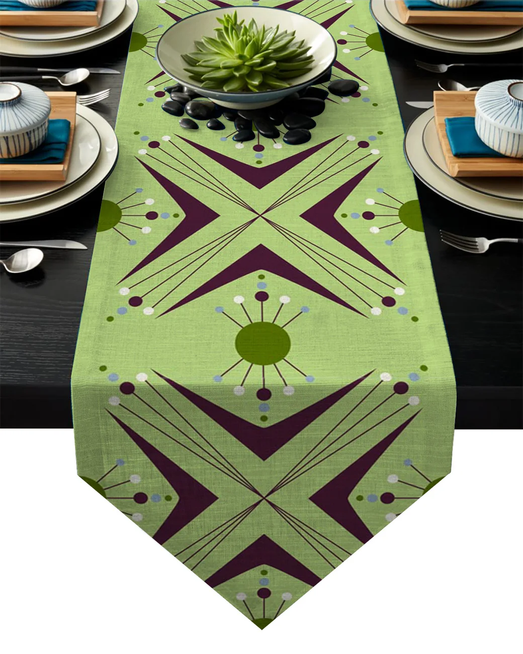 Circle Triangle Arrow Atom Boomerang Green Table Runner Flag Home Party Decorative Tablecloth Runners | Дом и сад