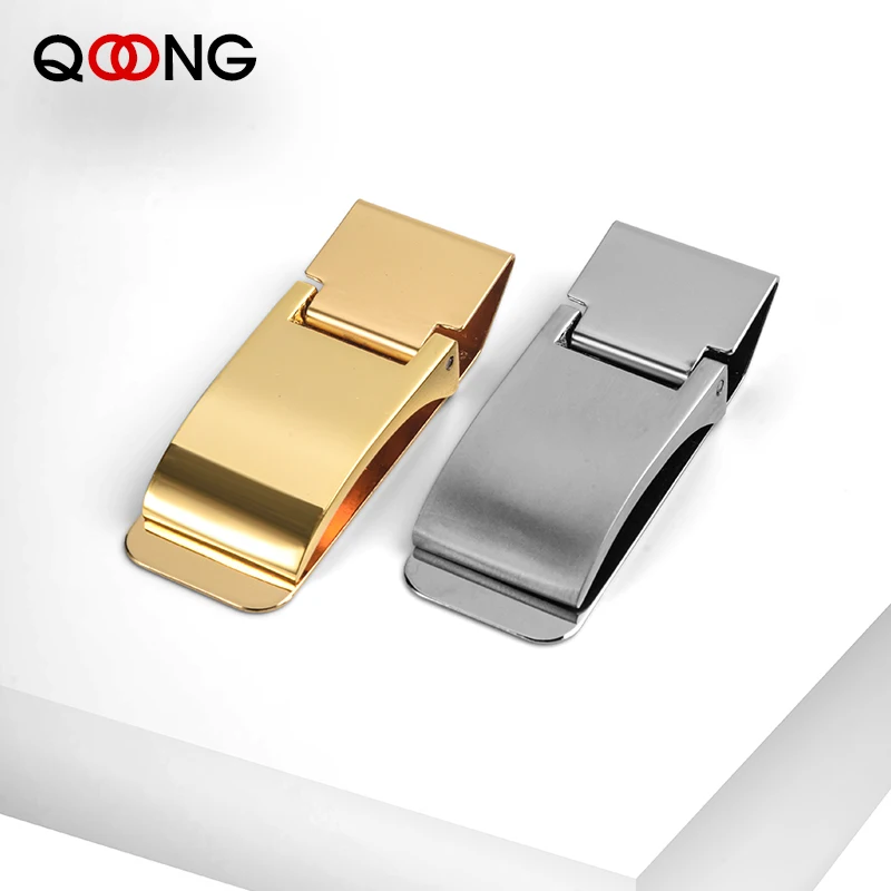QOONG con grabado personalizado de acero inoxidable de dos colores Clip de dinero titular Slim bolsillo efectivo de la identificación de la tarjeta de crédito Metal Clips cartera 40-010
