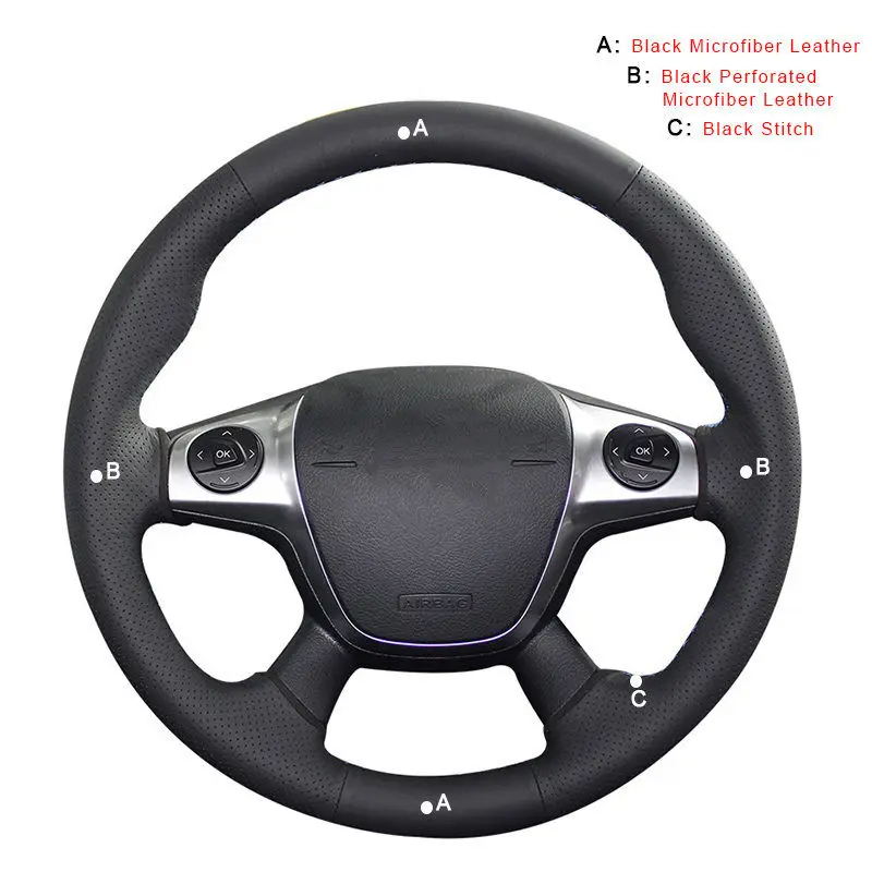 Авто оплетка на руль Крышка для Ford Focus 3 2012- Kuga Escape 2013- C-MAX 2011- DIY автомобиля рулевые чехлы - Название цвета: Microfiber Leather