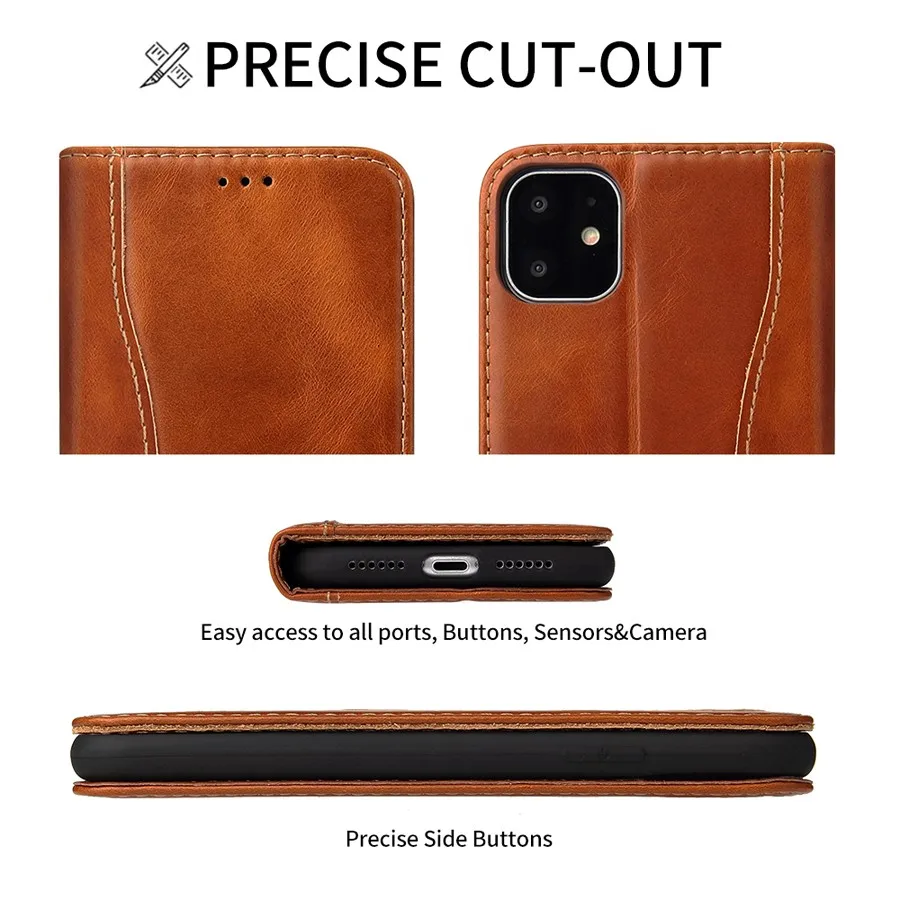 Premium 100% Genuine Leather Flip Cover Case with Card Slot - Top Quality Fashion Brand