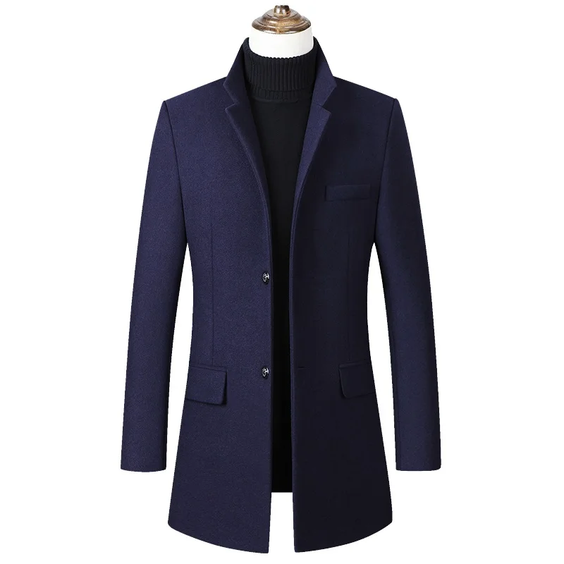 

Autumn Winter Wool Jacket Men Casual Slim Fit Long Woolen Coat Overcoat Casaco Masculino Windbreaker Jacket Male Trench Pea Coat
