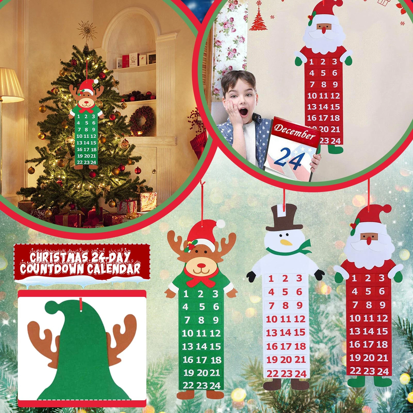Natal contagem regressiva 24 dias calendário árvore de natal papai noel  casa árvore de natal presentes das crianças diy oranments pingentes # p3| Calendários do Advento| - AliExpress