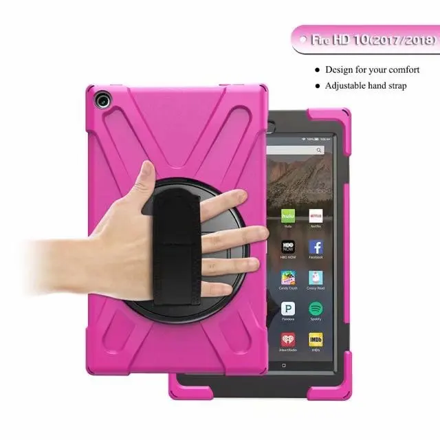 С ремешком на руку/Aiguillette ударопрочный чехол для Amazon Fire HD 10 HD10 чехлы силиконовый PC Стенд детский чехол планшет funda - Цвет: Rose Red