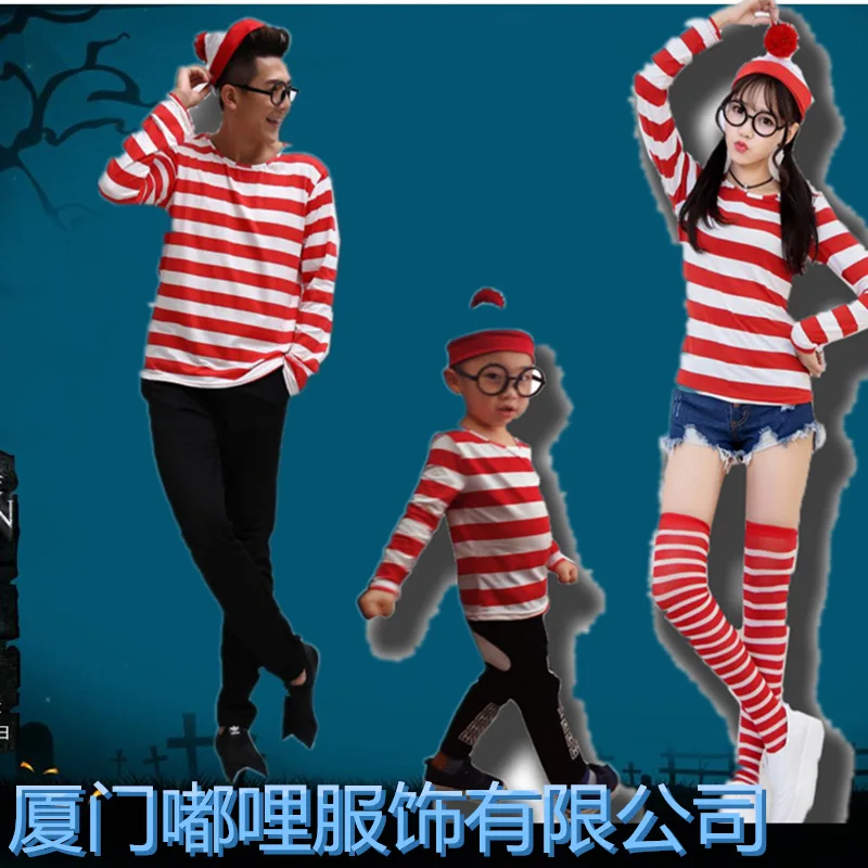 

Halloween Parent-child Matching Outfit Smart Wally Where's Wally the United Kingdom Cartoon Characters Cosplay Couple Clothes