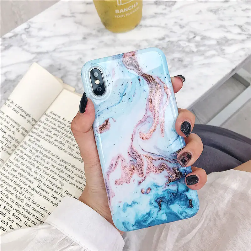 Для iPhone XR X глянцевый мрамор с эффектом трещин чехол для телефона со складным держателем чехол s для iPhone X 6 6S Plus чехол под мрамор XS MAX XR 8 7 Plus - Цвет: T8