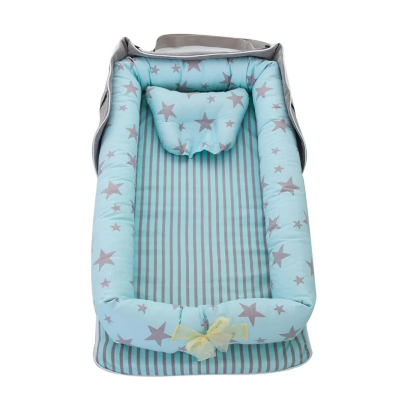 Небесно-голубой Детская люлька для мальчиков, детская люлька для кровати, портативный детский шезлонг для новорожденной кроватки, дышащее гнездо для сна - Цвет: Небесно-голубой