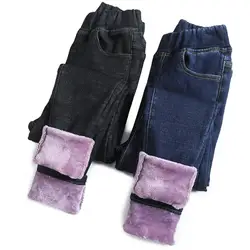 Зимние теплые джинсы для женщин, эластичные джинсовые штаны с высокой талией 2019, женские брюки, утолщенные черные женские джинсы s, женские