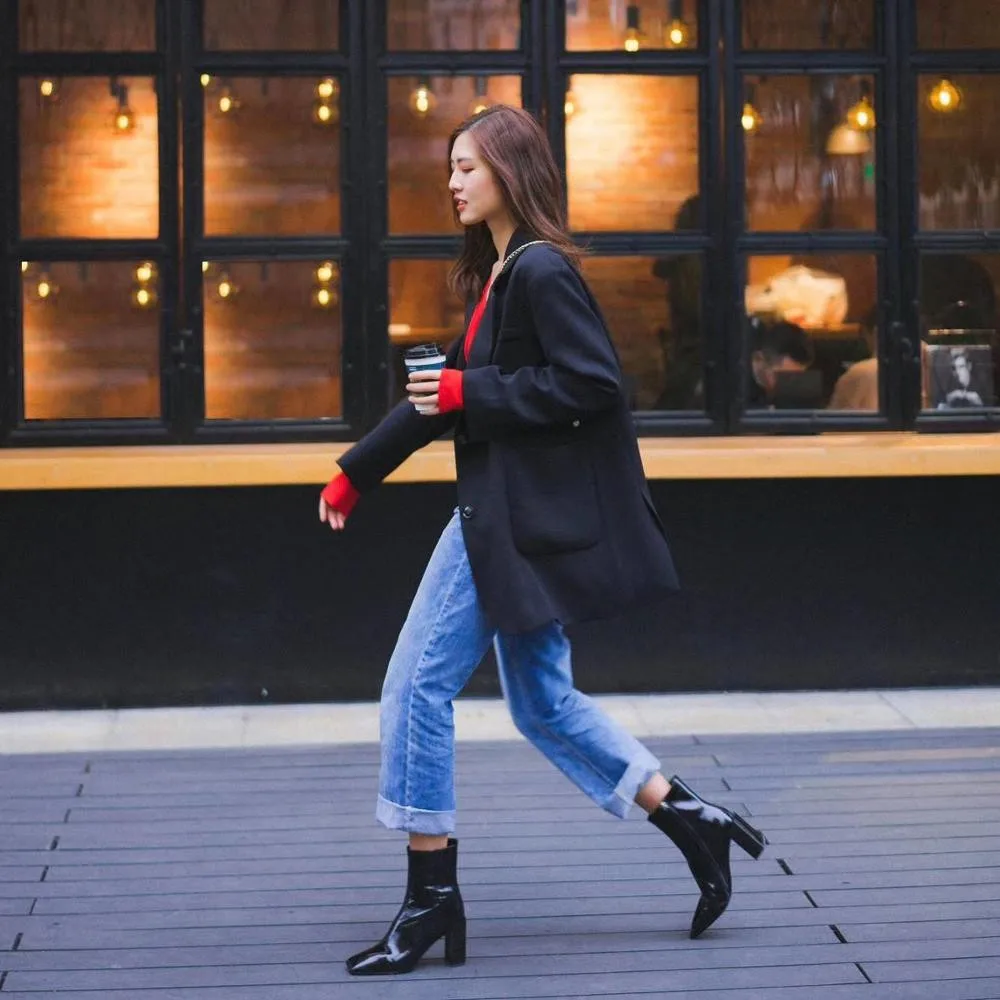 Women Blazer Double Breasted Black Jacket Elegant Loose Jacket with Pockets Women Blazer Double Breasted Black Jacket Elegant Loose Jacket with Pockets