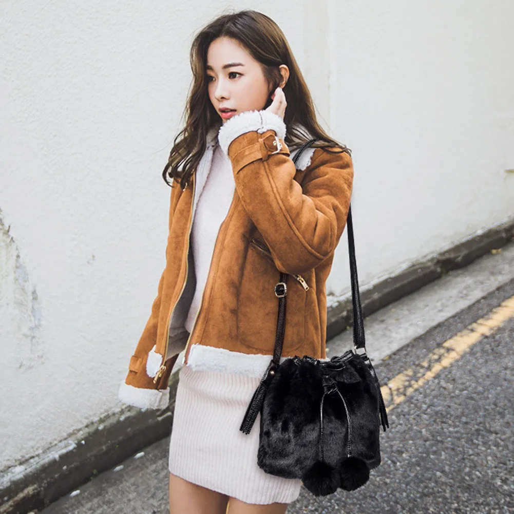

Women Durable Organizer Party Single-shoulder Handbag Tote Purse Bucket Fashion PU Leather