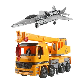 

1Pcs Friction Powered Crane Truck Vehicle Toy &1Set DIY Alloy Assembled Building Block Plane 485PCS Self Assembled