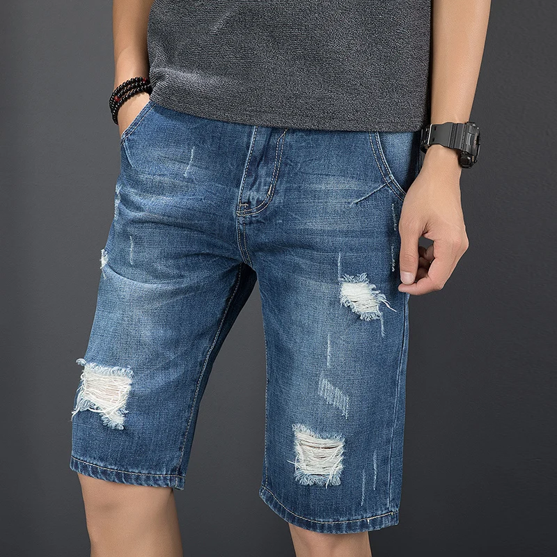 Популярные Модные мужские рваные короткие джинсы брендовая одежда Бермуды летние 111% хлопковые дышащие шорты джинсовые шорты размер 26-28