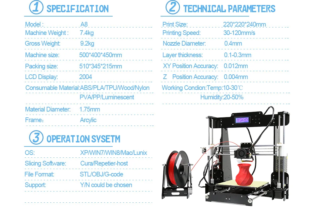 Anet A8 Авто A8 Настольный FDM 3d Принтер Комплект Reprap Prusa i3 DIY 3d принтер Impresora 3d из России