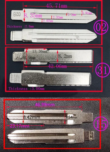10 개/몫 KD Key Blade #02 #04 #15 #20 #27 #31 #38 #54 #58 #62 #67 #69 #77 기아 도요타 V-W 포드 르노 플립 용 블랭크 블레이드 자동차 키 블레이드 4