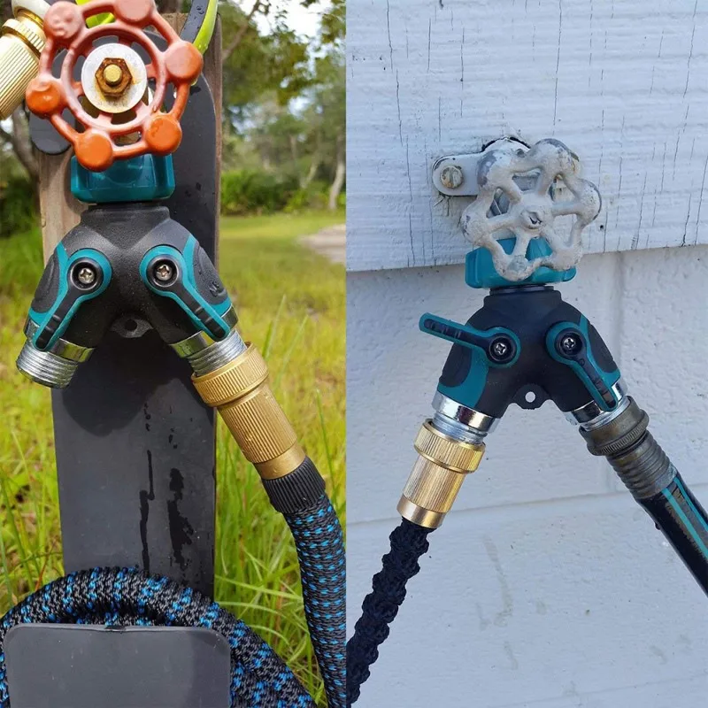 

1-2 Way Y Hose Splitter Hose Connector Metal Garden Hose Splitter Outdoor Faucet with Comfortable Rubberized Grip Easy to Open