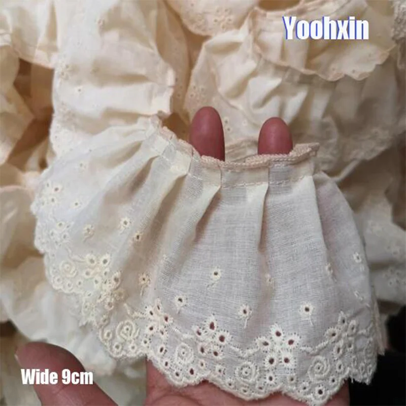 9CM Wide Embroidery Yellow Flower Lace Fabric Trim Ribbon DIY Sewing Applique Collar Ruffle Guipure Wedding Cloth Supply lace fabric lace ribbon lace sewing supplies lace sewing accessories clothing craft accessories
