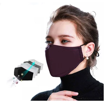 

Washable Cotton PM2.5 Black Mouth Face Mask With 2 Activated Carbon Filter Windproof Mouth-muffle For Men Women Dust Mask