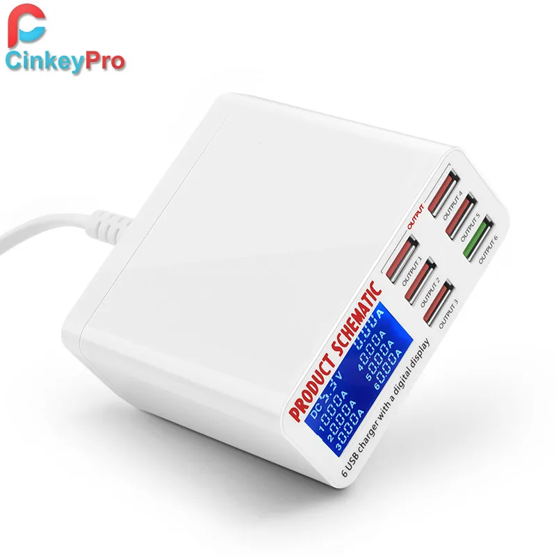 CinkeyPro светодиодный Дисплей USB Зарядное устройство для iPhone iPad samsung Quick Charge 3,0 6 Порты Быстрая зарядка 5 В/8A Путешествия адаптер универсальный программатор