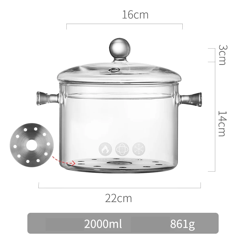 Прозрачная стеклянная суповая кастрюля электрическая керамическая плита с подогревом стеклянная чаша крышка ручной работы кухонные инструменты домашняя кухонная утварь кухонные гаджеты - Цвет: 2L set