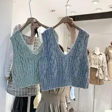 Повседневные Модные женские свитера жилет, без рукавов v-образный вырез без рукавов сплошной цвет свитера жилеты Свободный пуловер Топы