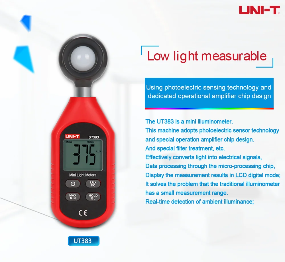 Мини-Измеритель освещенности UNI-T UT383 светильник 200000 Люкс Цифровой Люксметр яркость люкс Fc тест макс мин осветители фотом