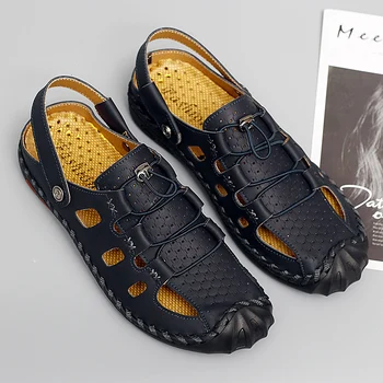 

2020 Summer Mens Sandals Round-Toe Leisure Genuine Leather Sandals Men Casual Man Comfortable Sandals Shoes Plus Size 39-48