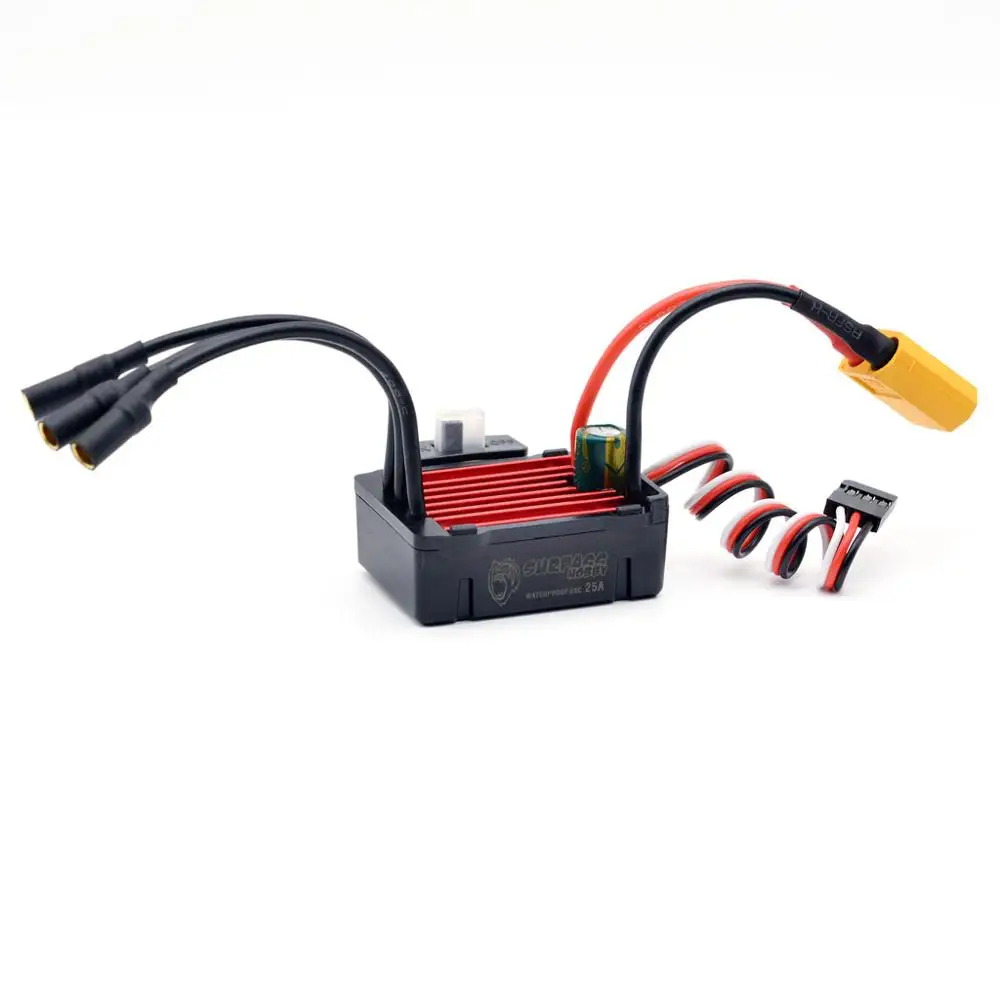 Vue de dessus du contrôleur ESC programmable 25A-150A pour RC voiture bateau, dissipateur en aluminium